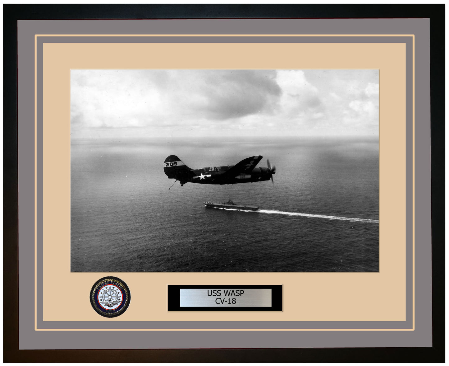 USS WASP CV-18 Framed Navy Ship Photo Grey