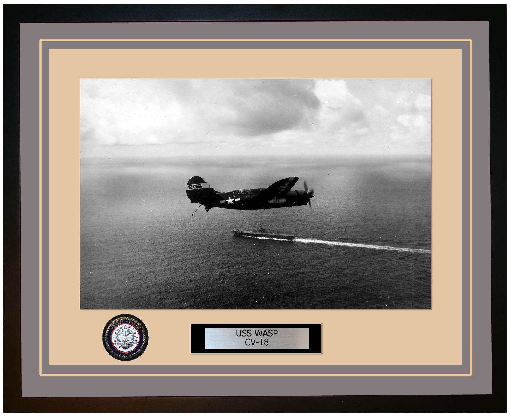 USS WASP CV-18 Framed Navy Ship Photo Grey
