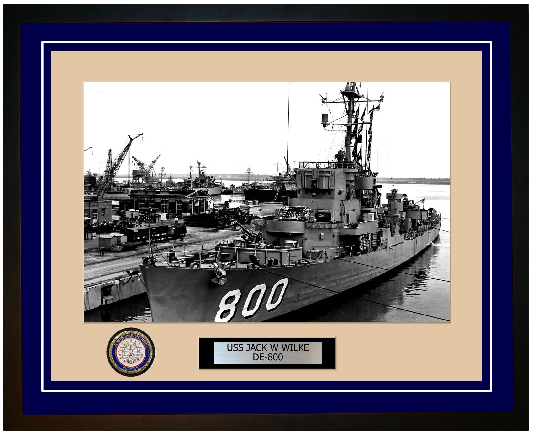 USS Jack W Wilke DE-800 Framed Navy Ship Photo Blue