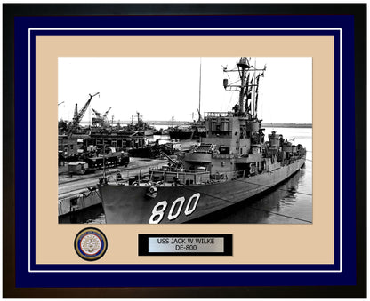 USS Jack W Wilke DE-800 Framed Navy Ship Photo Blue