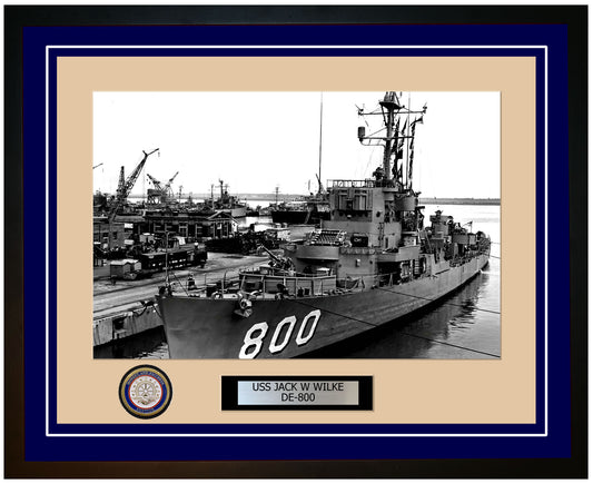 USS Jack W Wilke DE-800 Framed Navy Ship Photo Blue