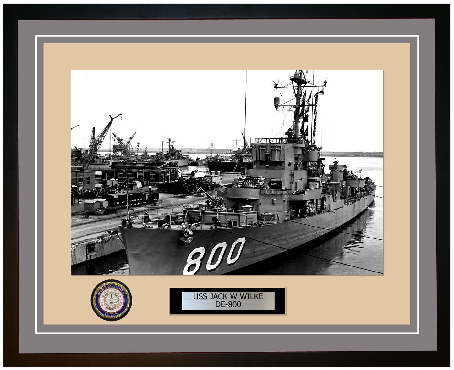 USS Jack W Wilke DE-800 Framed Navy Ship Photo Grey