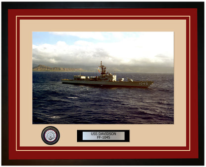 USS DAVIDSON FF-1045 Framed Navy Ship Photo Burgundy