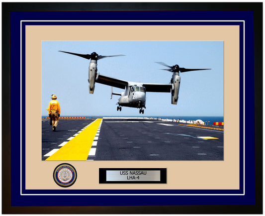 USS Nassau LHA-4 Framed Navy Ship Photo Blue