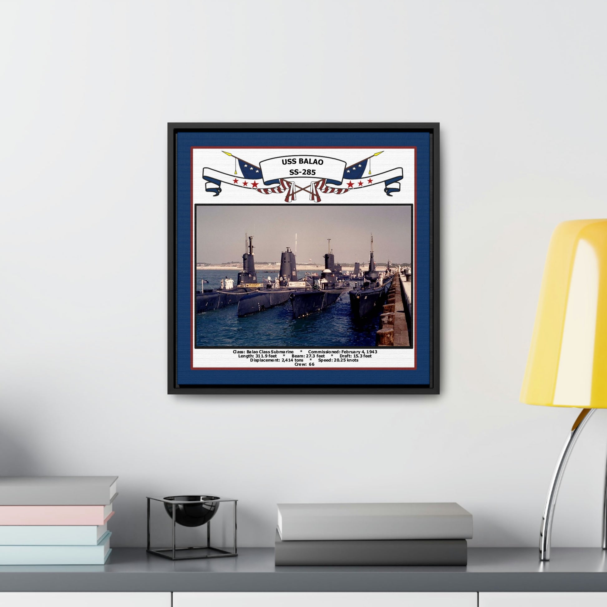 USS Balao SS-285 Navy Floating Frame Photo Desk View
