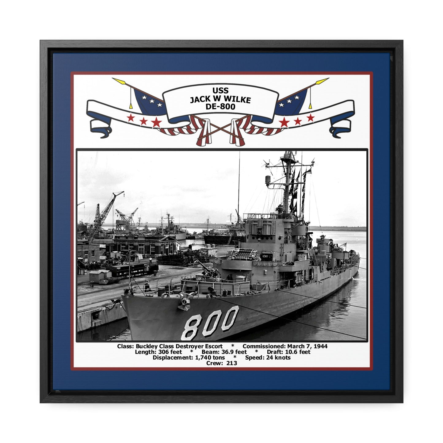 USS Jack W Wilke DE-800 Navy Floating Frame Photo Front View