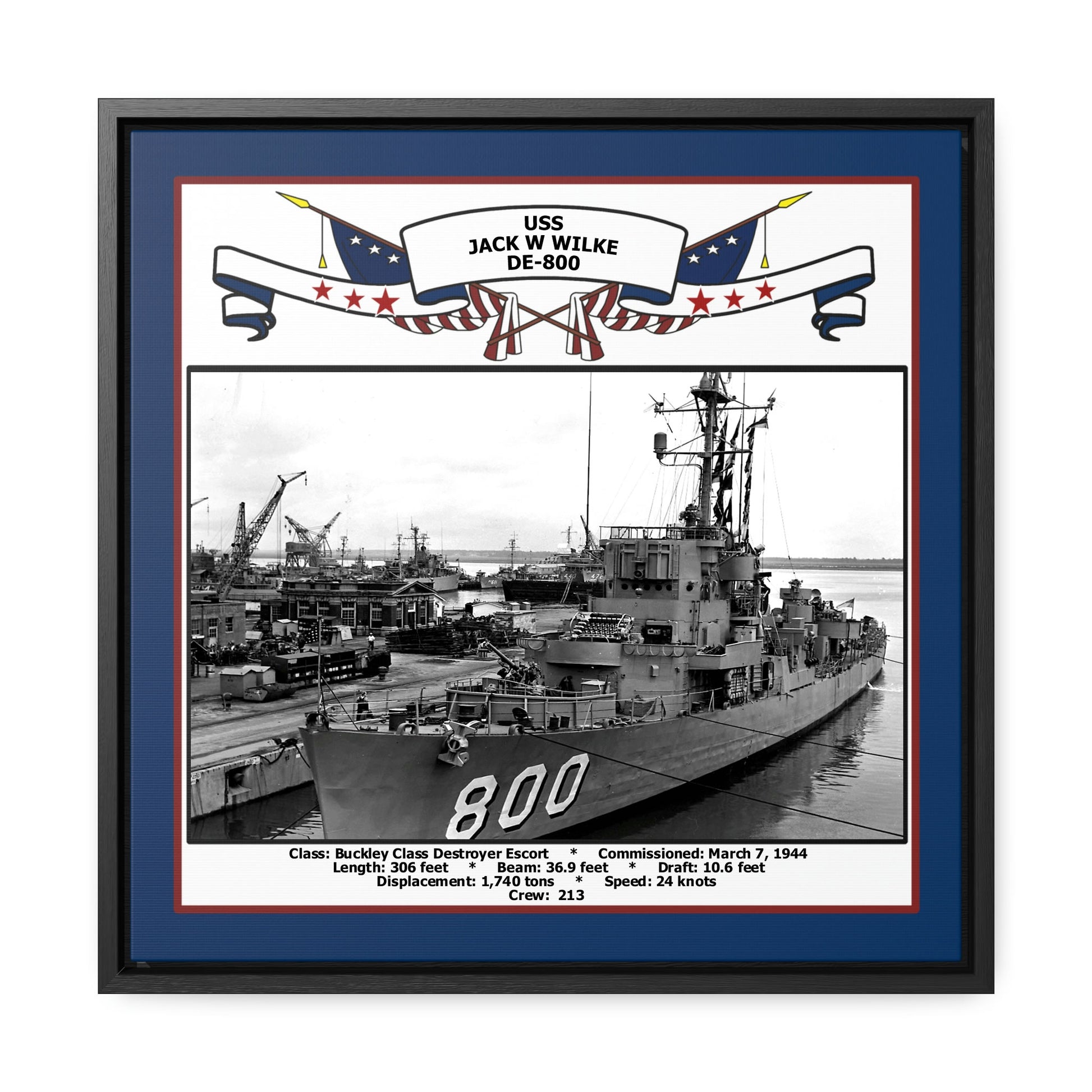 USS Jack W Wilke DE-800 Navy Floating Frame Photo Front View