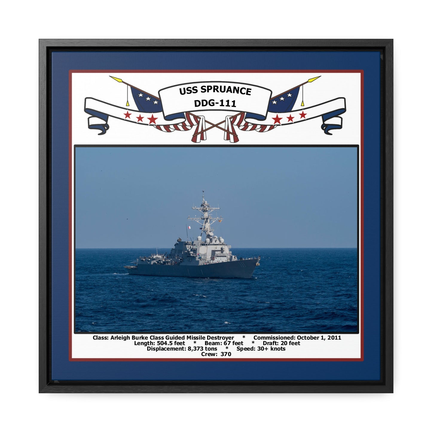 USS Spruance DDG-111 Navy Floating Frame Photo Front View