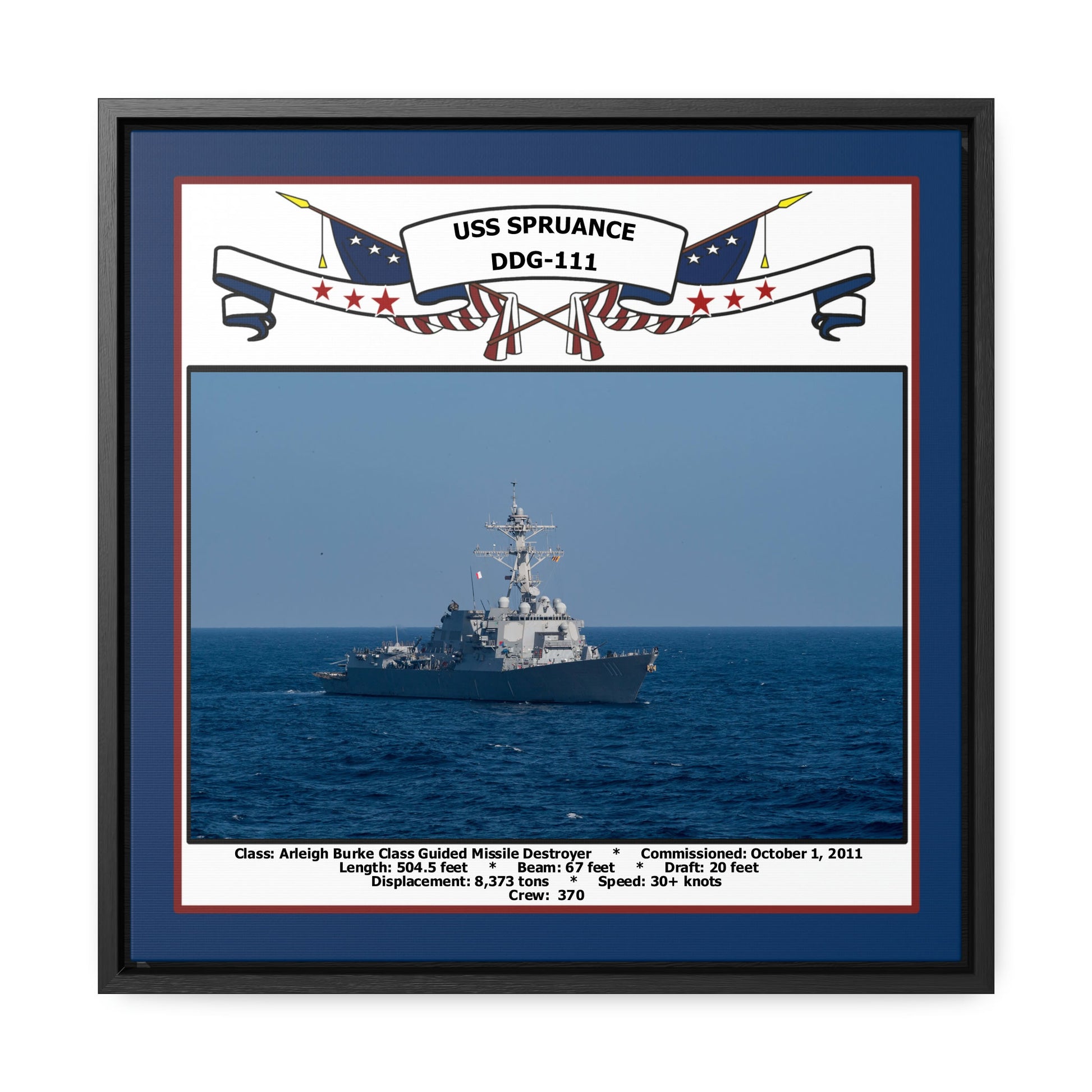 USS Spruance DDG-111 Navy Floating Frame Photo Front View