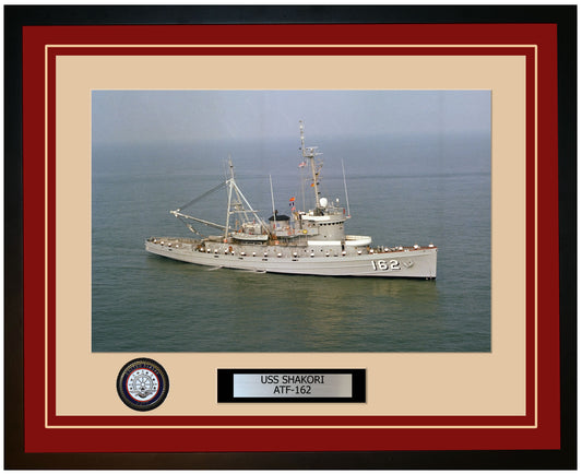 USS SHAKORI ATF-162 Framed Navy Ship Photo Burgundy