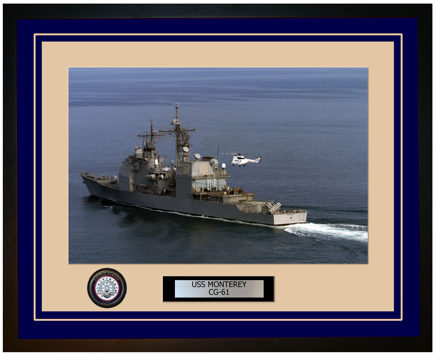 USS MONTEREY CG-61 Framed Navy Ship Photo Blue