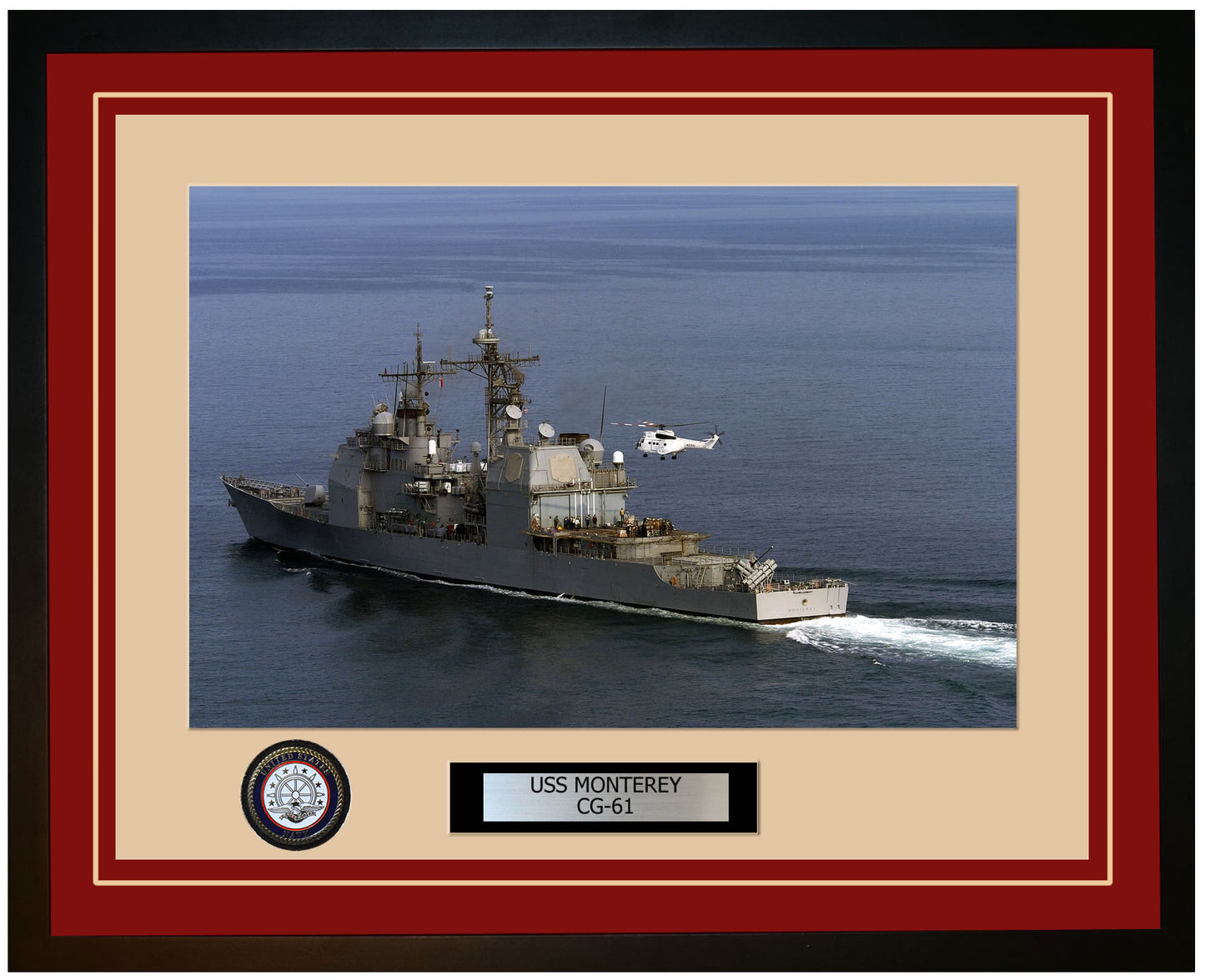 USS MONTEREY CG-61 Framed Navy Ship Photo Burgundy