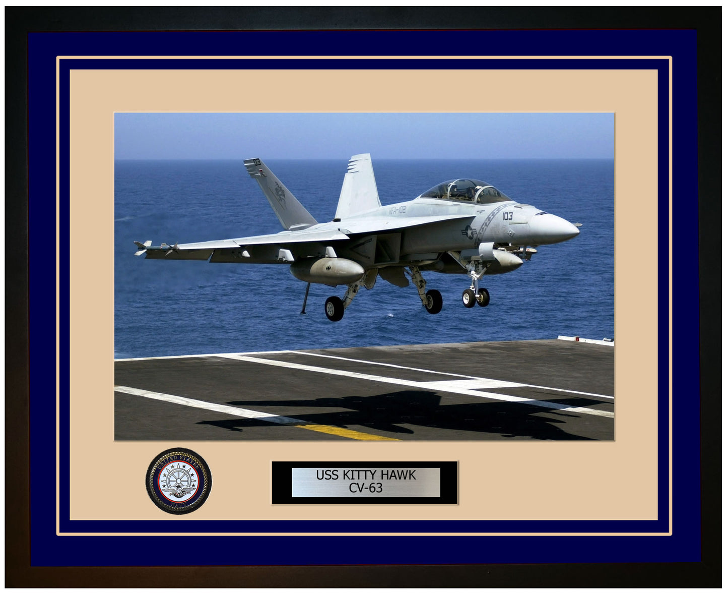 USS KITTY HAWK CV-63 Framed Navy Ship Photo Blue