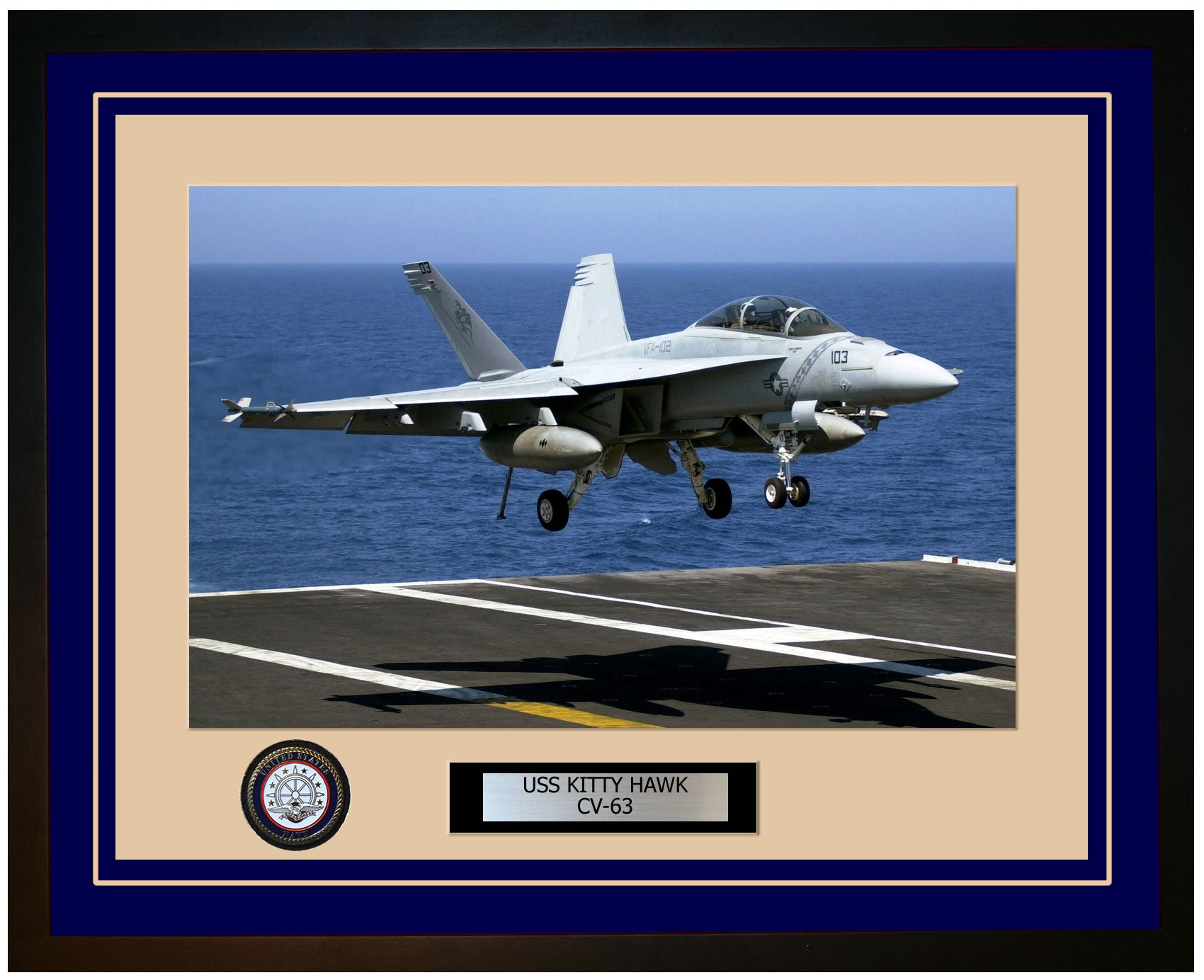 USS KITTY HAWK CV-63 Framed Navy Ship Photo Blue