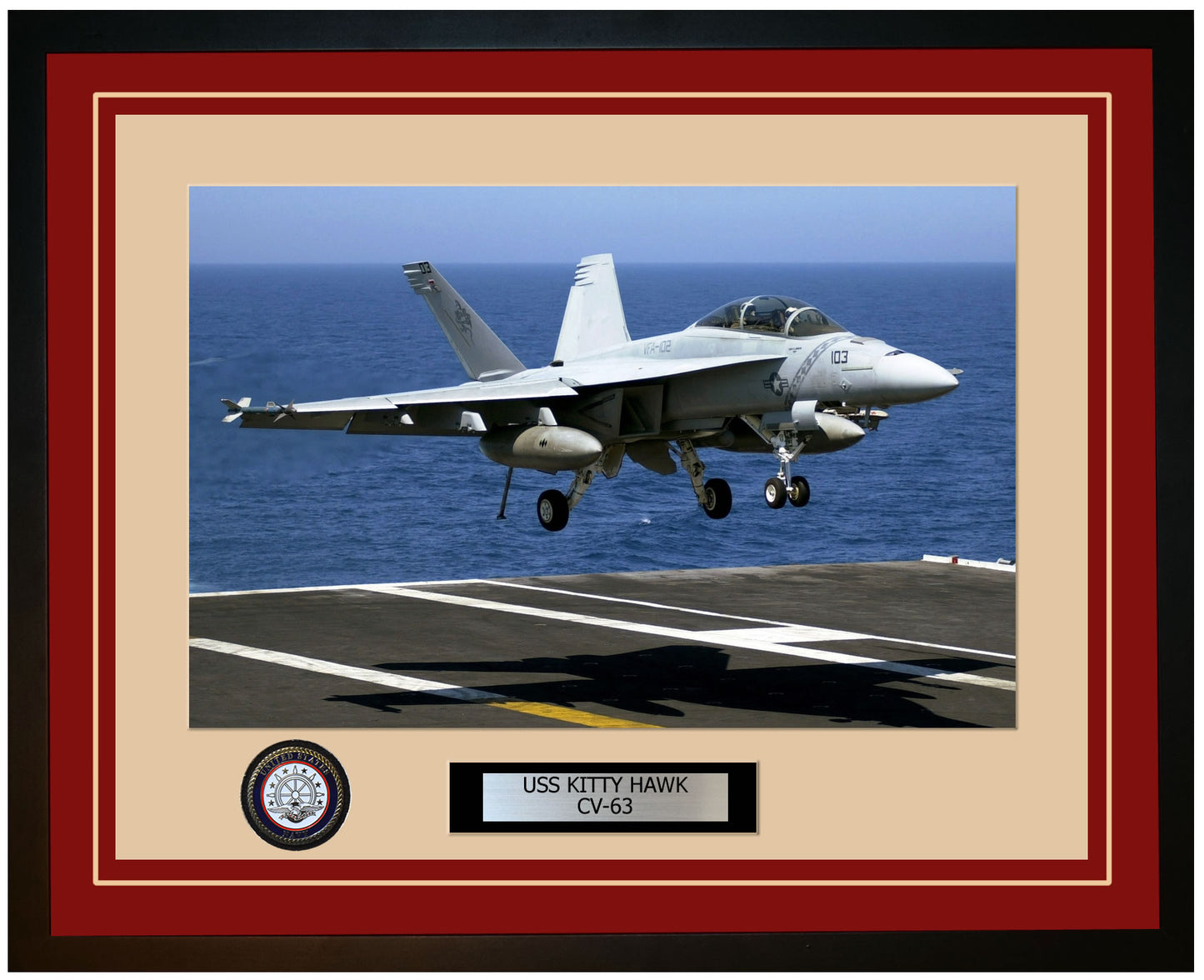 USS KITTY HAWK CV-63 Framed Navy Ship Photo Burgundy