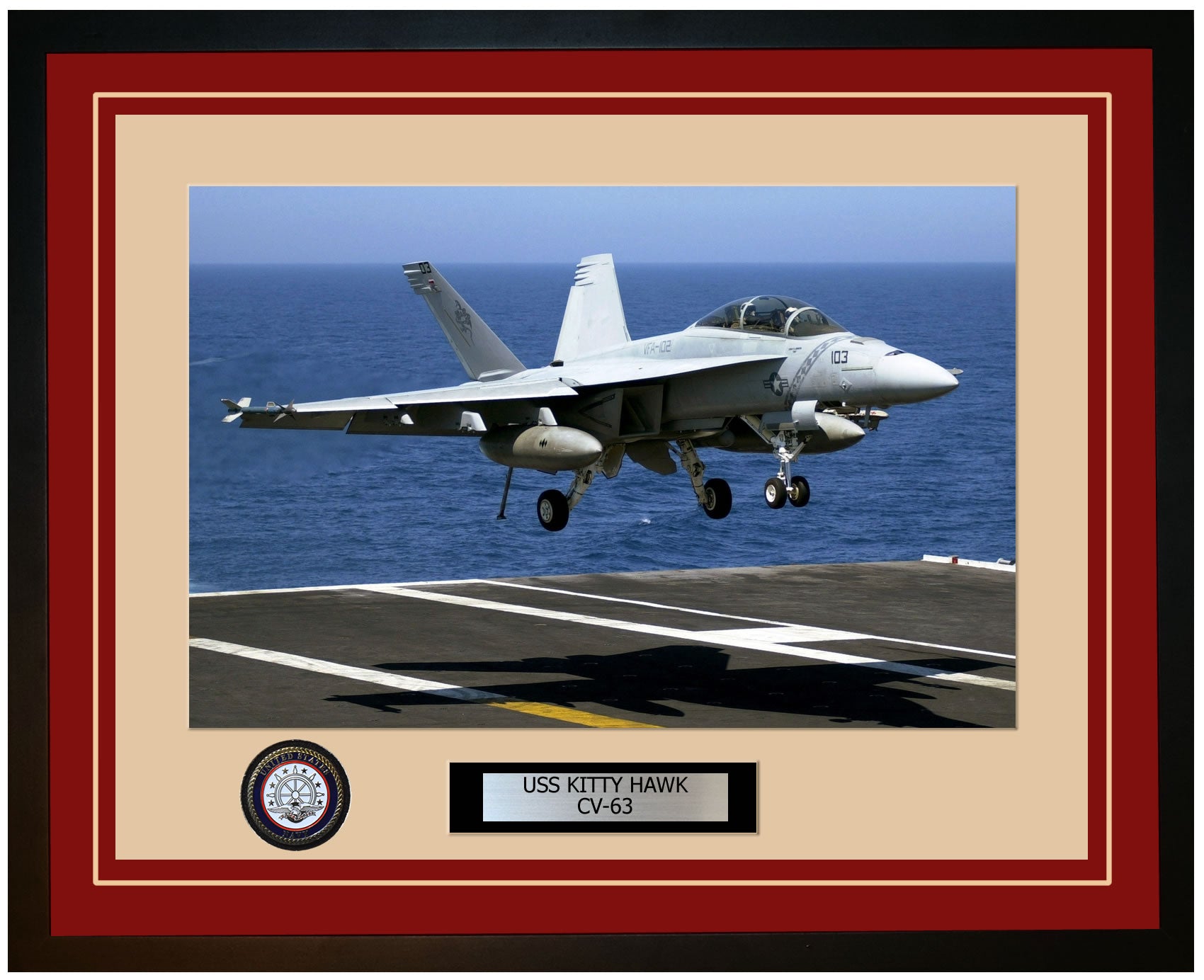 USS KITTY HAWK CV-63 Framed Navy Ship Photo Burgundy
