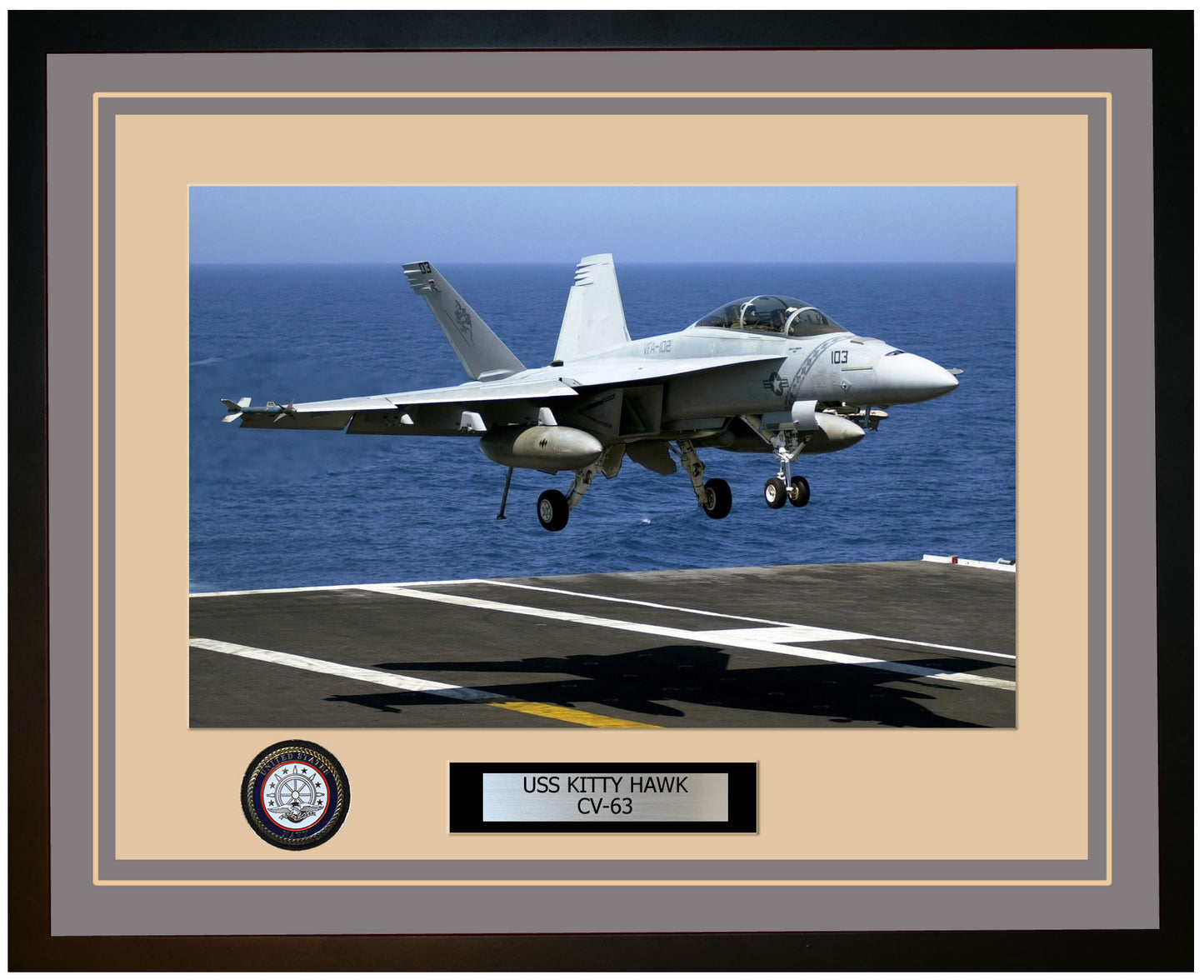 USS KITTY HAWK CV-63 Framed Navy Ship Photo Grey