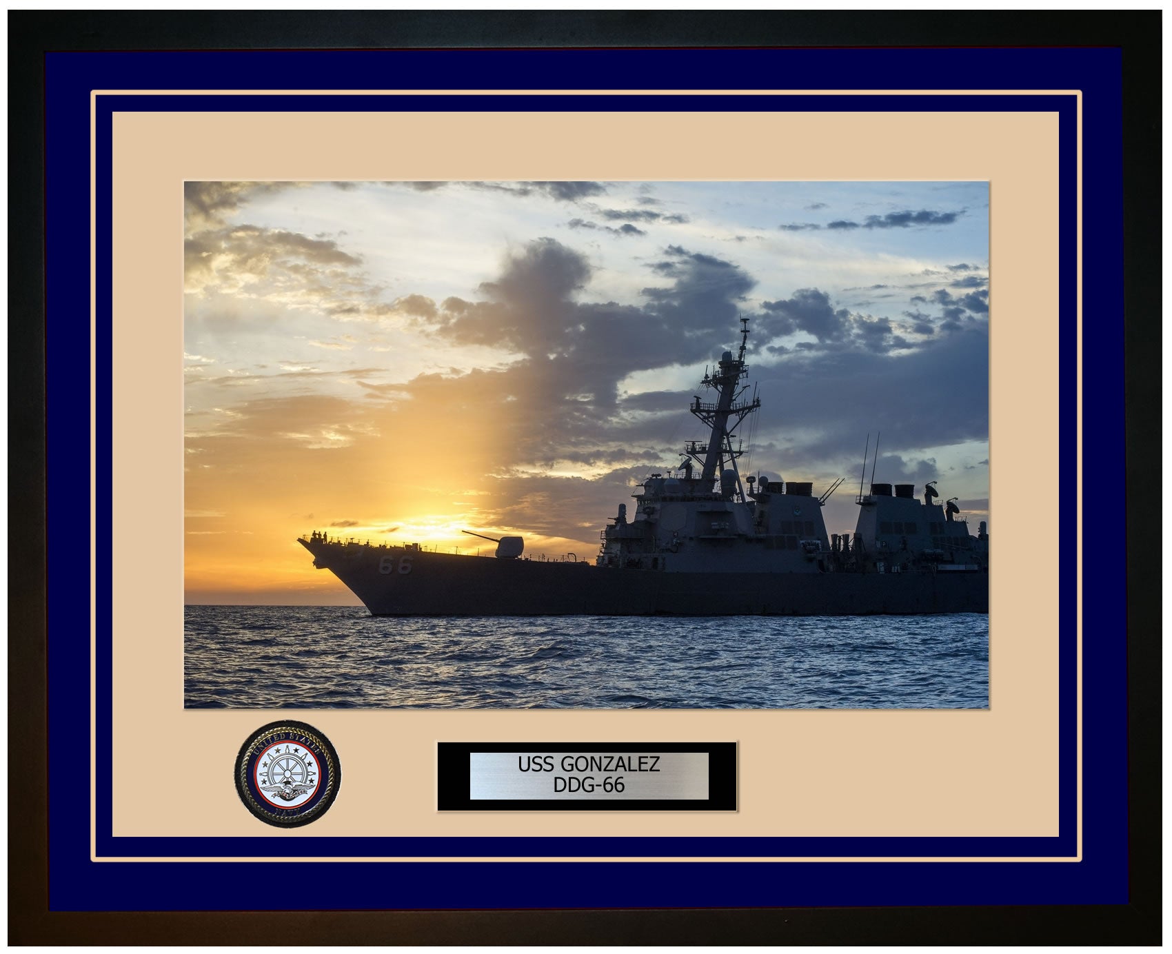USS GONZALEZ DDG-66 Framed Navy Ship Photo Blue