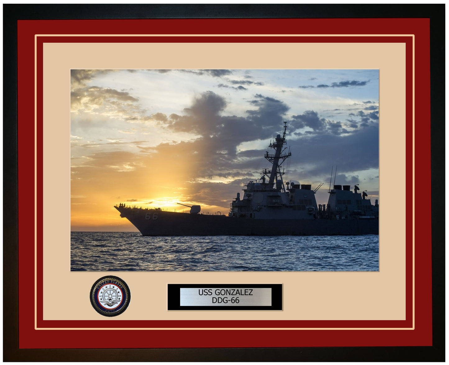 USS GONZALEZ DDG-66 Framed Navy Ship Photo Burgundy