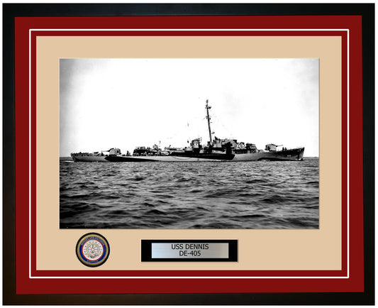 USS Dennis DE-405 Framed Navy Ship Photo Burgundy