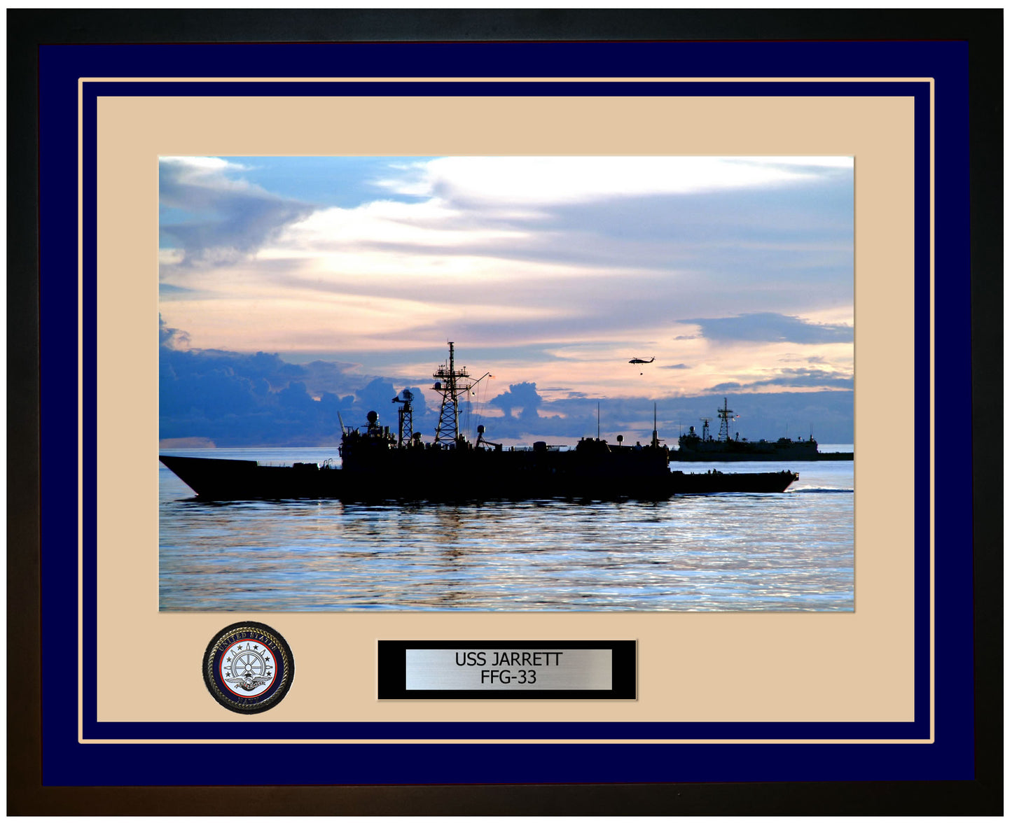 USS JARRETT FFG-33 Framed Navy Ship Photo Blue