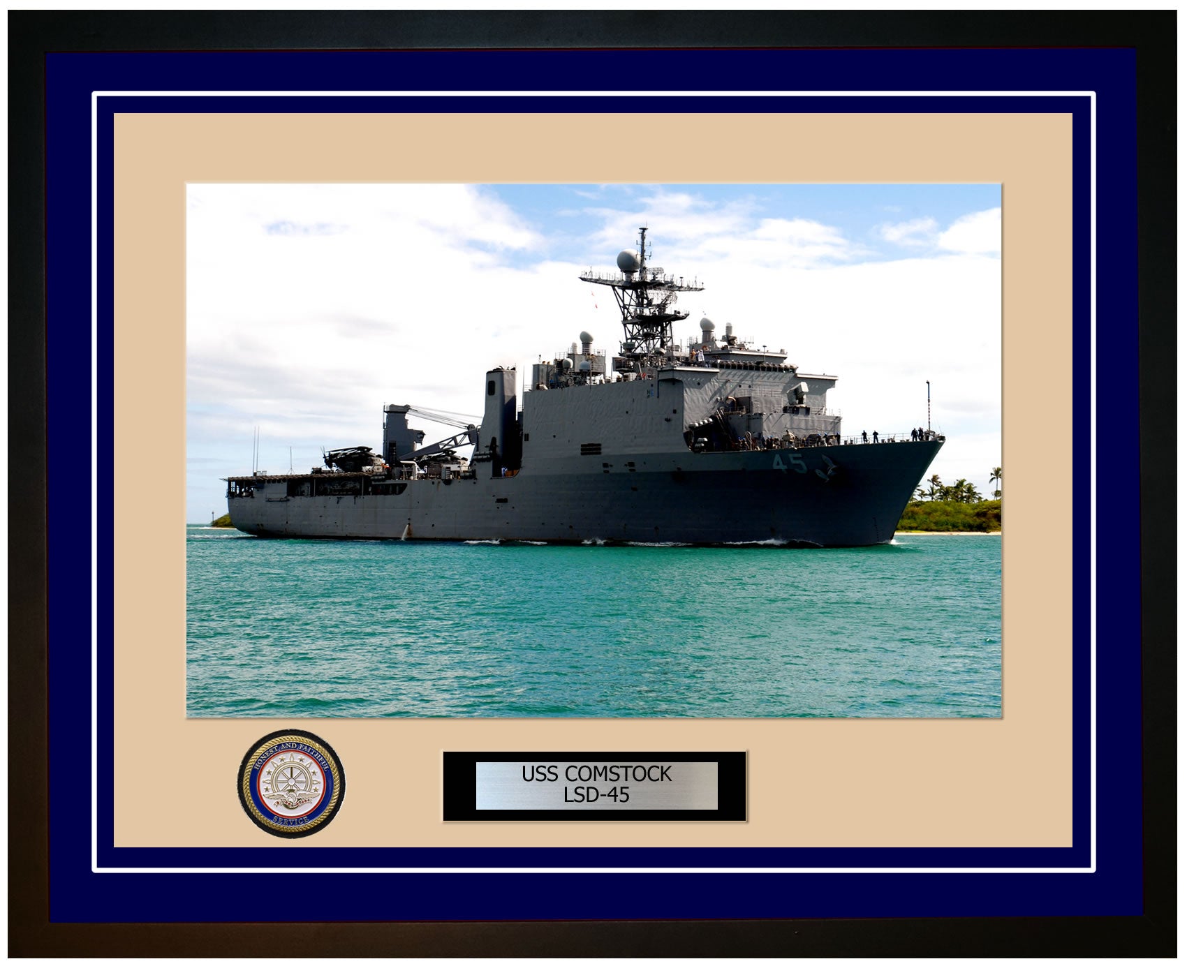 USS Comstock LSD-45 Framed Navy Ship Photo Blue