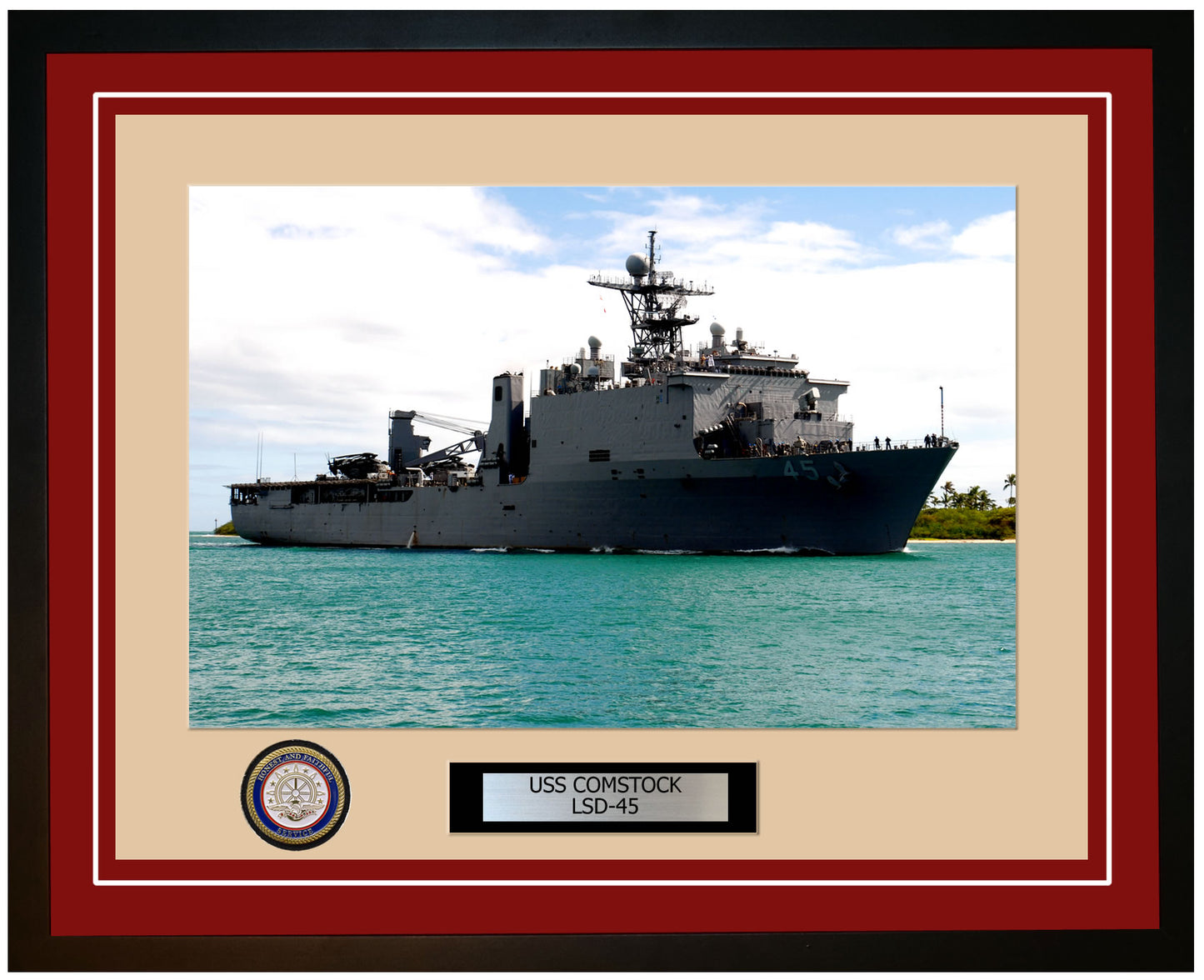 USS Comstock LSD-45 Framed Navy Ship Photo Burgundy