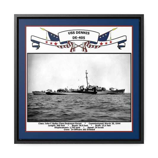 USS Dennis DE-405 Navy Floating Frame Photo Front View