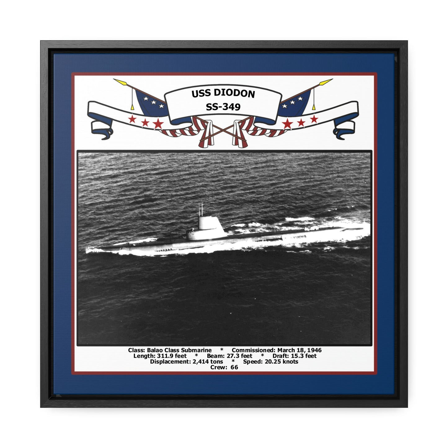 USS Diodon SS-349 Navy Floating Frame Photo Front View