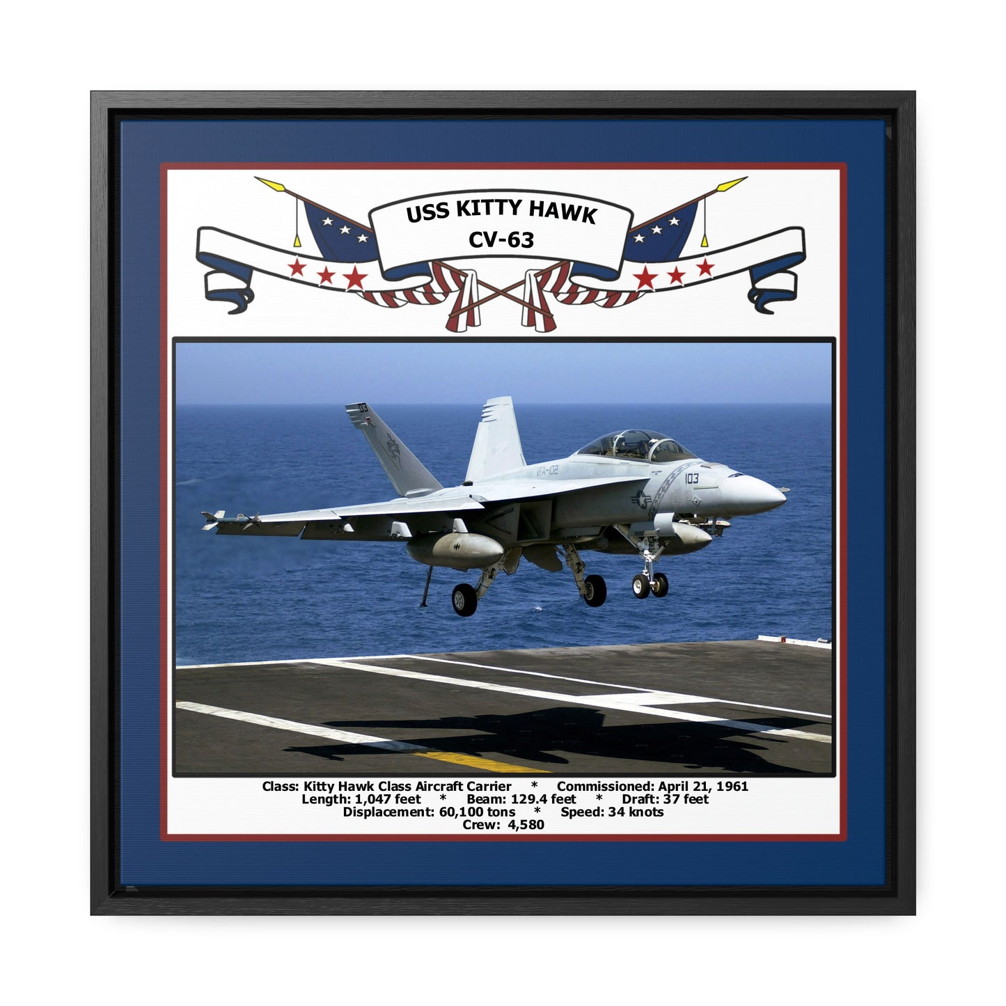 USS Kitty Hawk CV-63 Navy Floating Frame Photo Front View