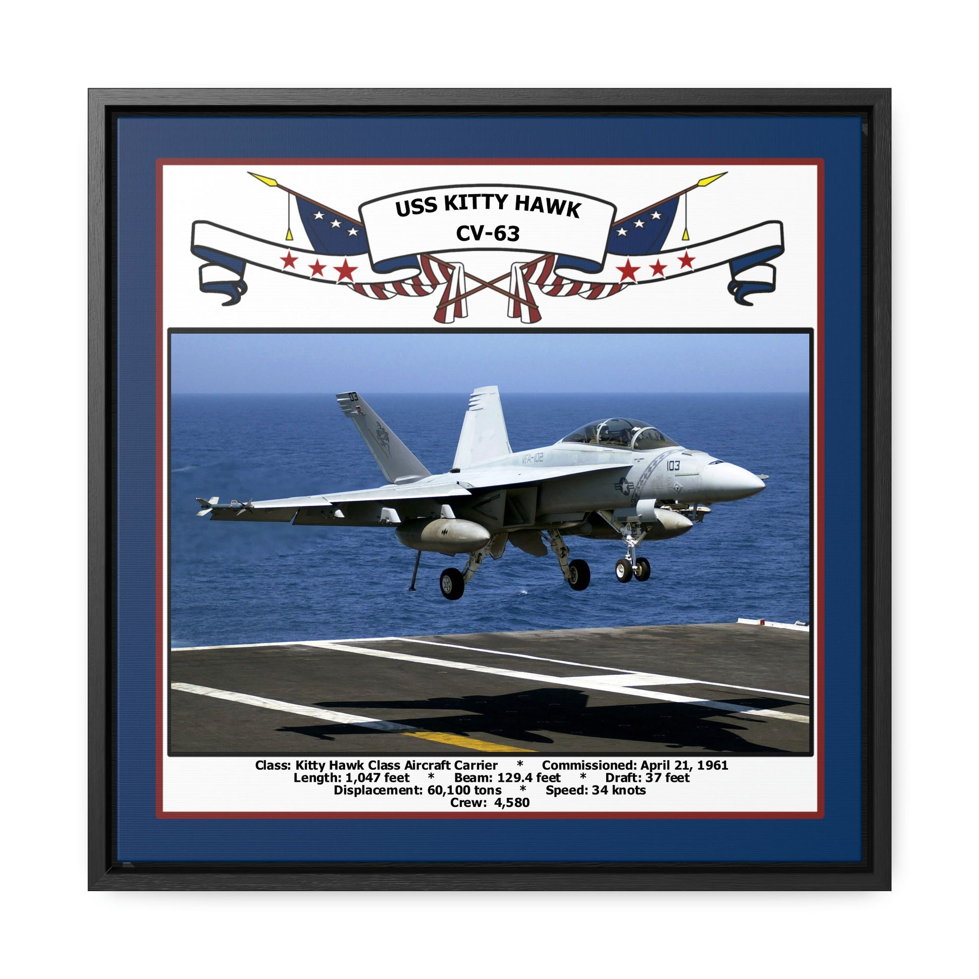 USS Kitty Hawk CV-63 Navy Floating Frame Photo Front View