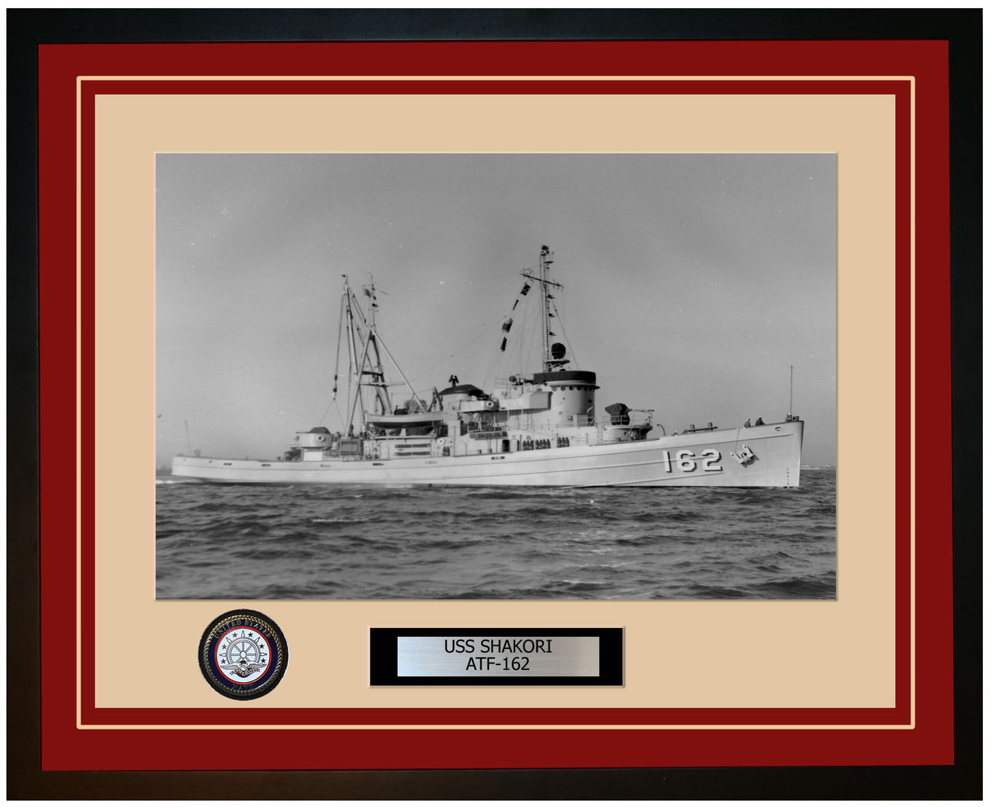 USS SHAKORI ATF-162 Framed Navy Ship Photo Burgundy