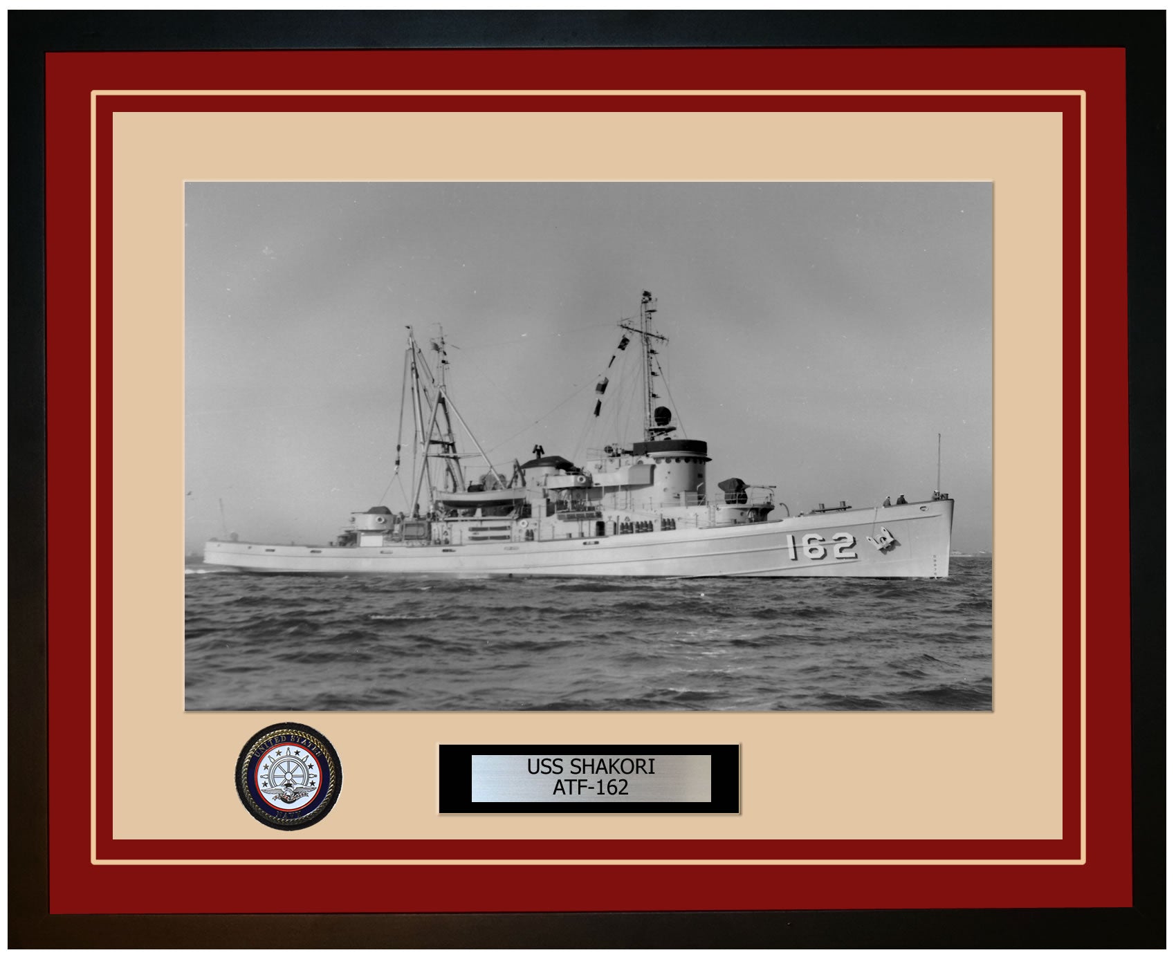 USS SHAKORI ATF-162 Framed Navy Ship Photo Burgundy