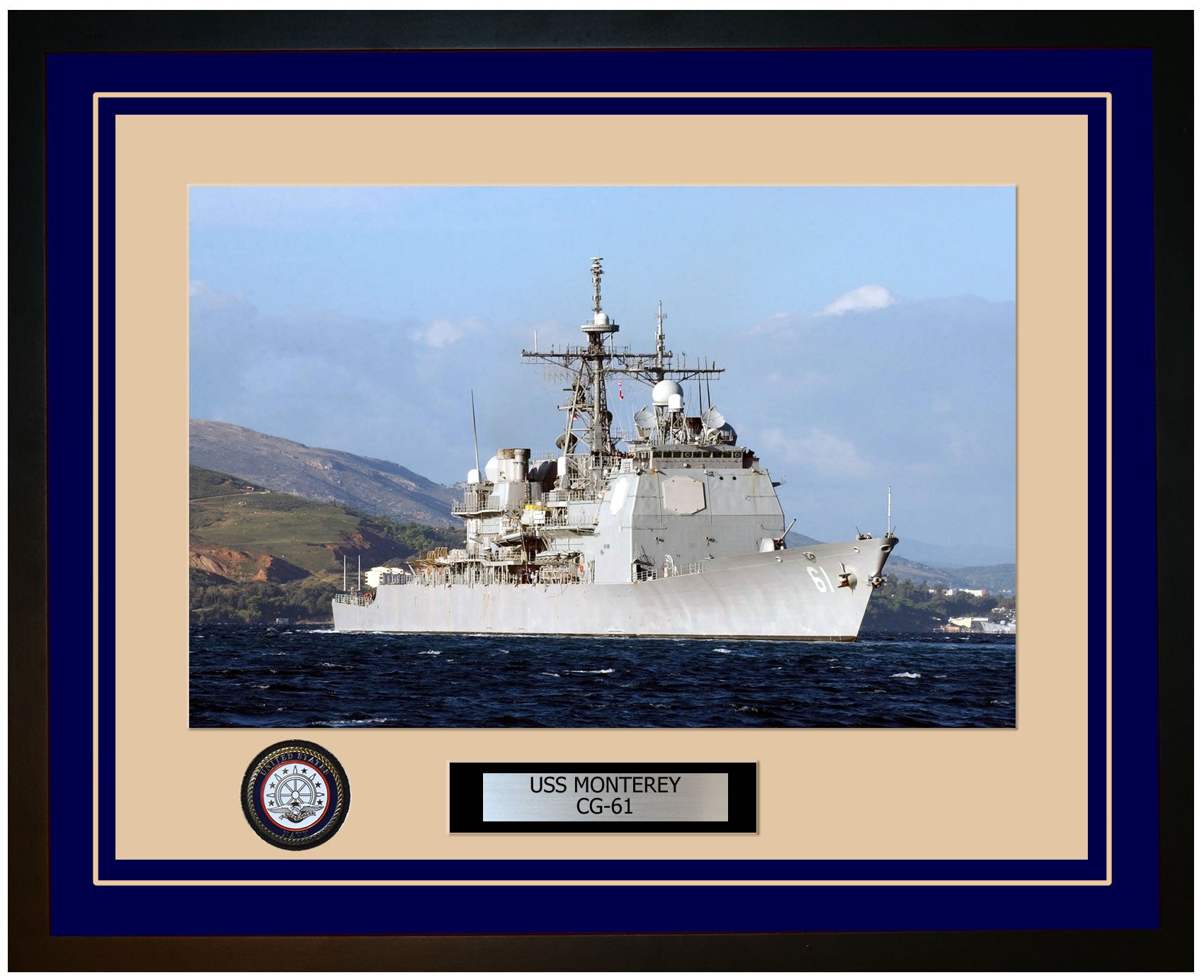USS MONTEREY CG-61 Framed Navy Ship Photo Blue