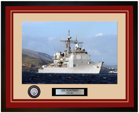 USS MONTEREY CG-61 Framed Navy Ship Photo Burgundy