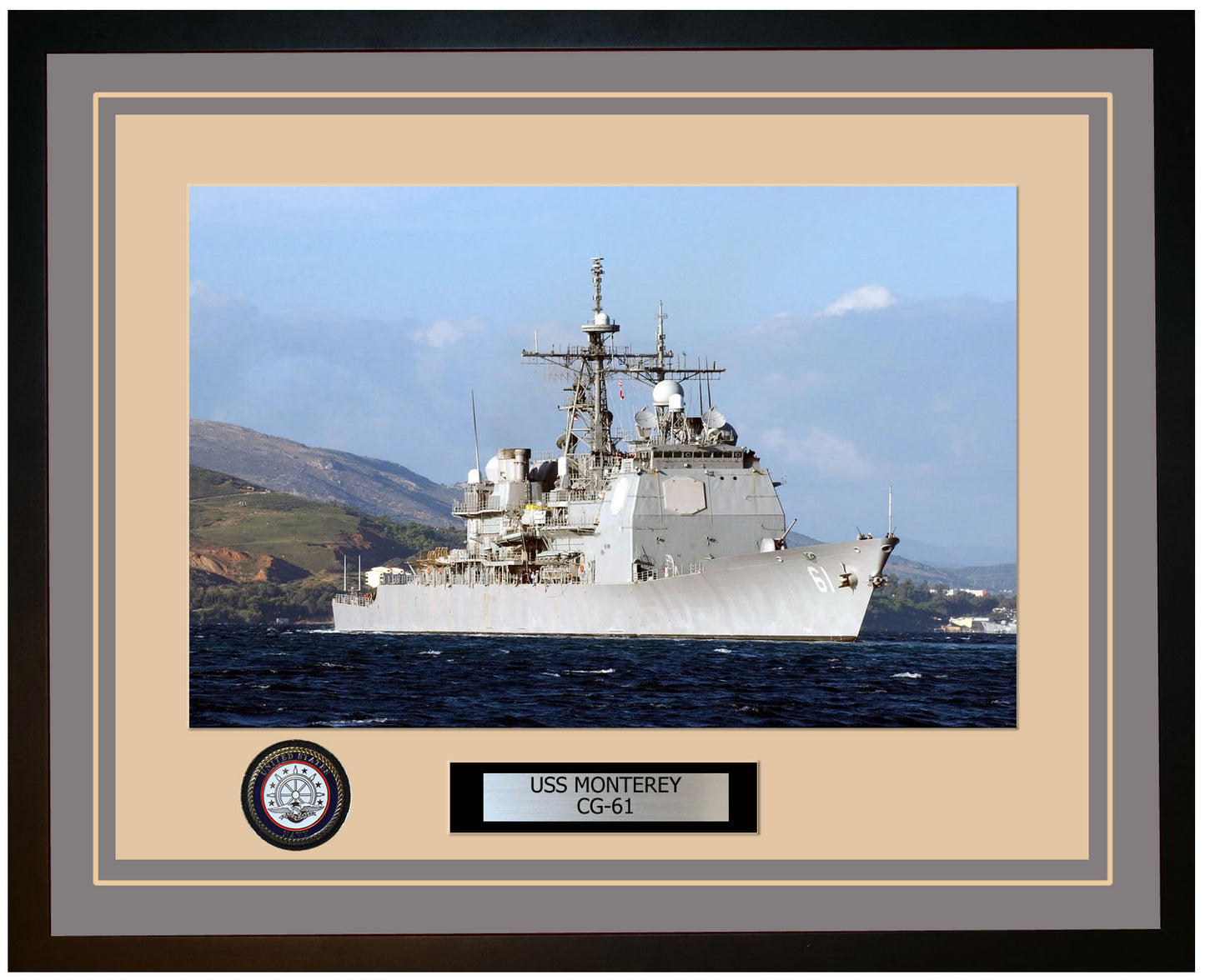 USS MONTEREY CG-61 Framed Navy Ship Photo Grey