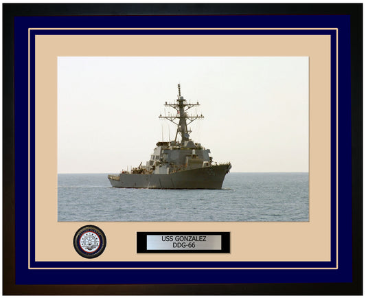 USS GONZALEZ DDG-66 Framed Navy Ship Photo Blue