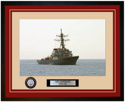 USS GONZALEZ DDG-66 Framed Navy Ship Photo Burgundy