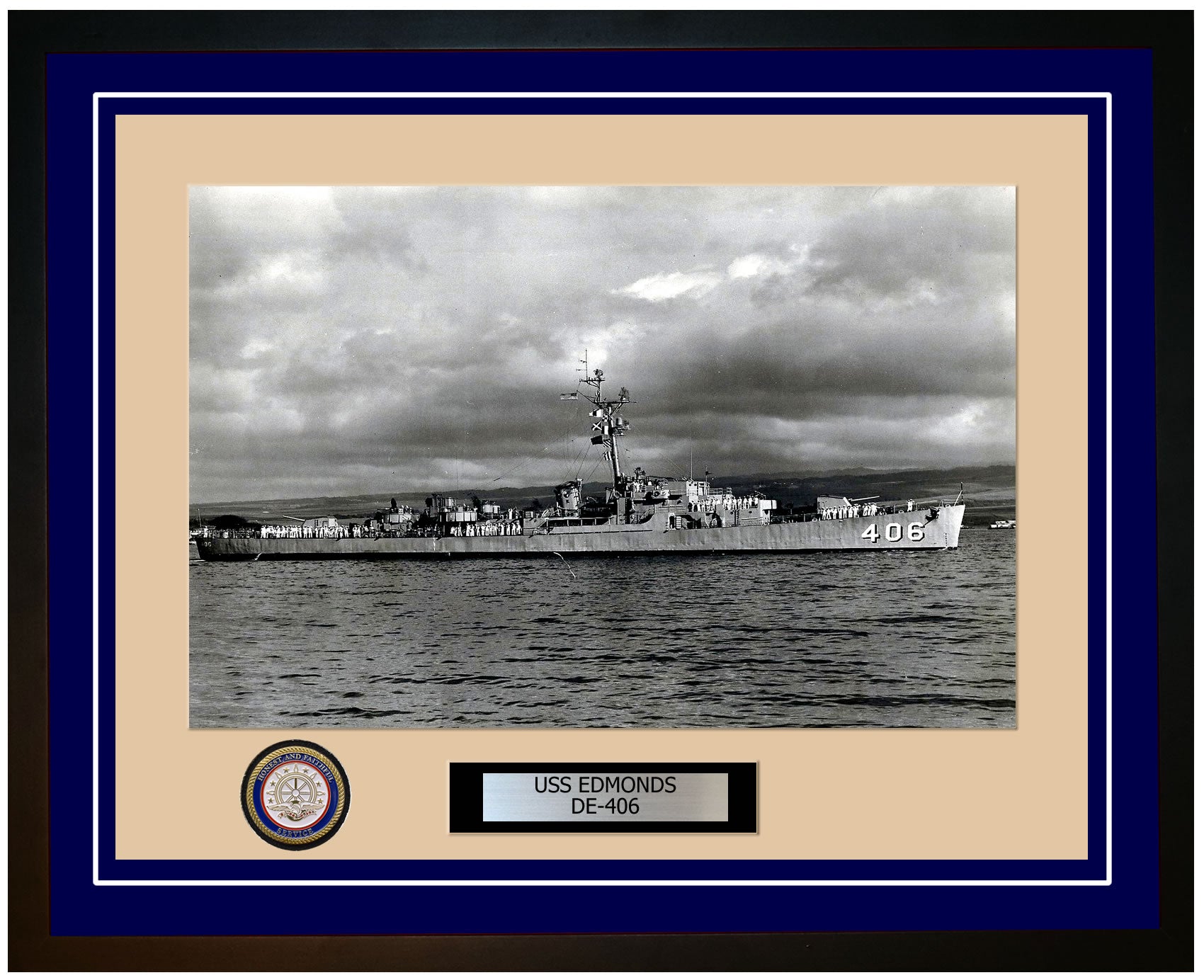 USS Edmonds DE-406 Framed Navy Ship Photo Blue