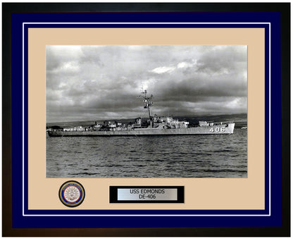 USS Edmonds DE-406 Framed Navy Ship Photo Blue