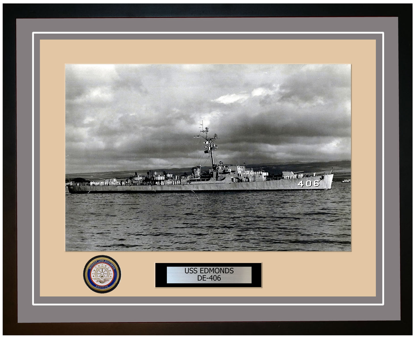 USS Edmonds DE-406 Framed Navy Ship Photo Grey