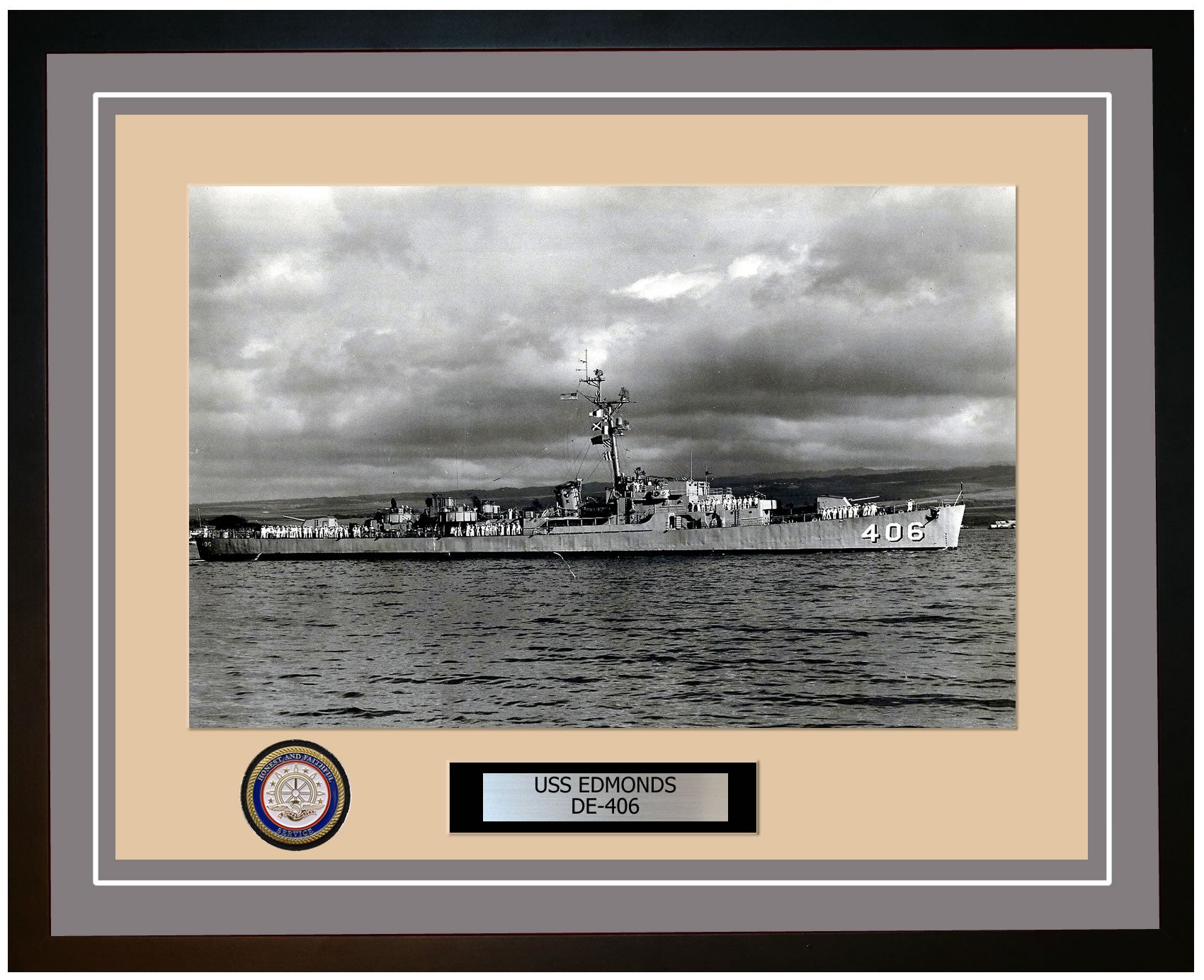 USS Edmonds DE-406 Framed Navy Ship Photo Grey