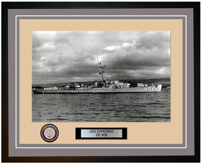 USS Edmonds DE-406 Framed Navy Ship Photo Grey