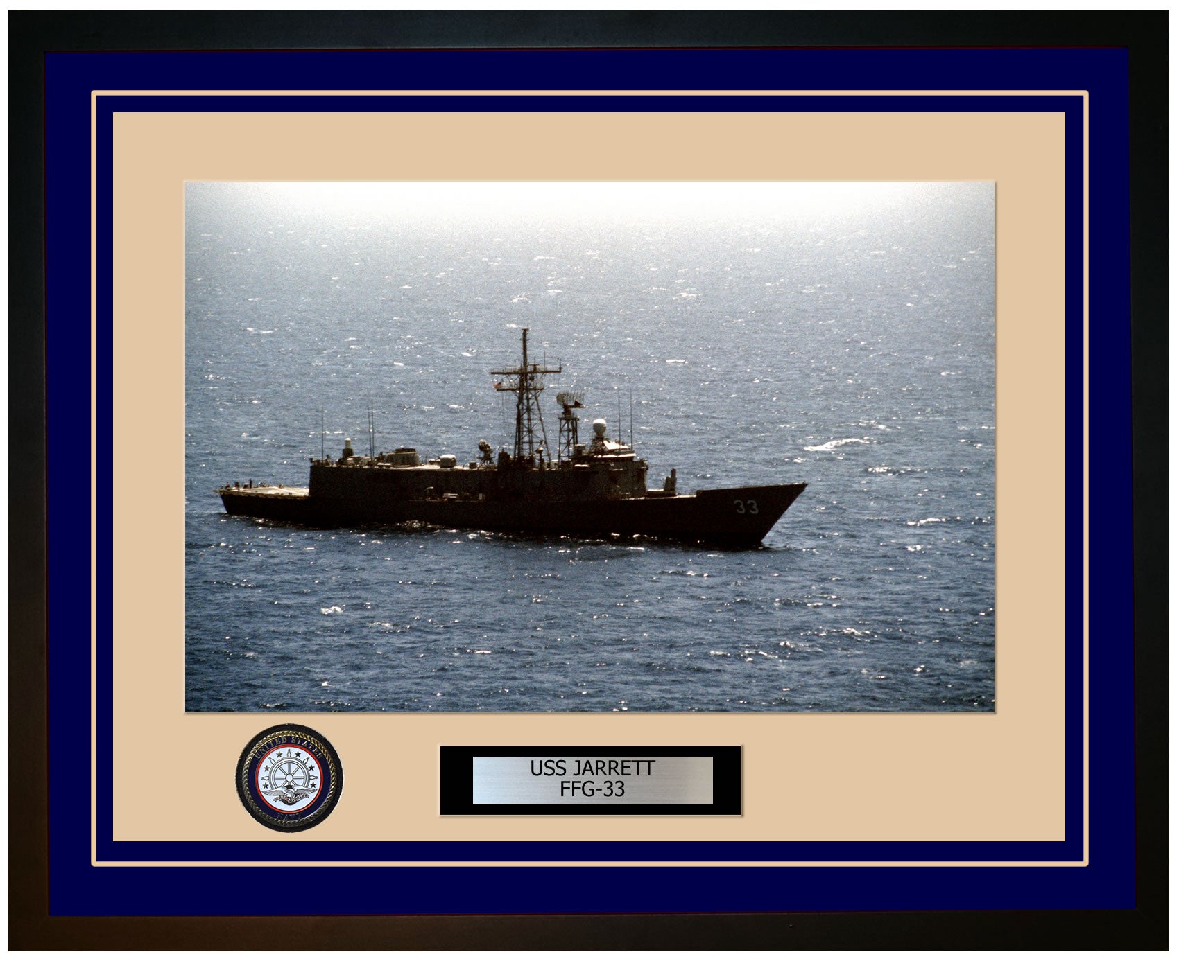 USS JARRETT FFG-33 Framed Navy Ship Photo Blue