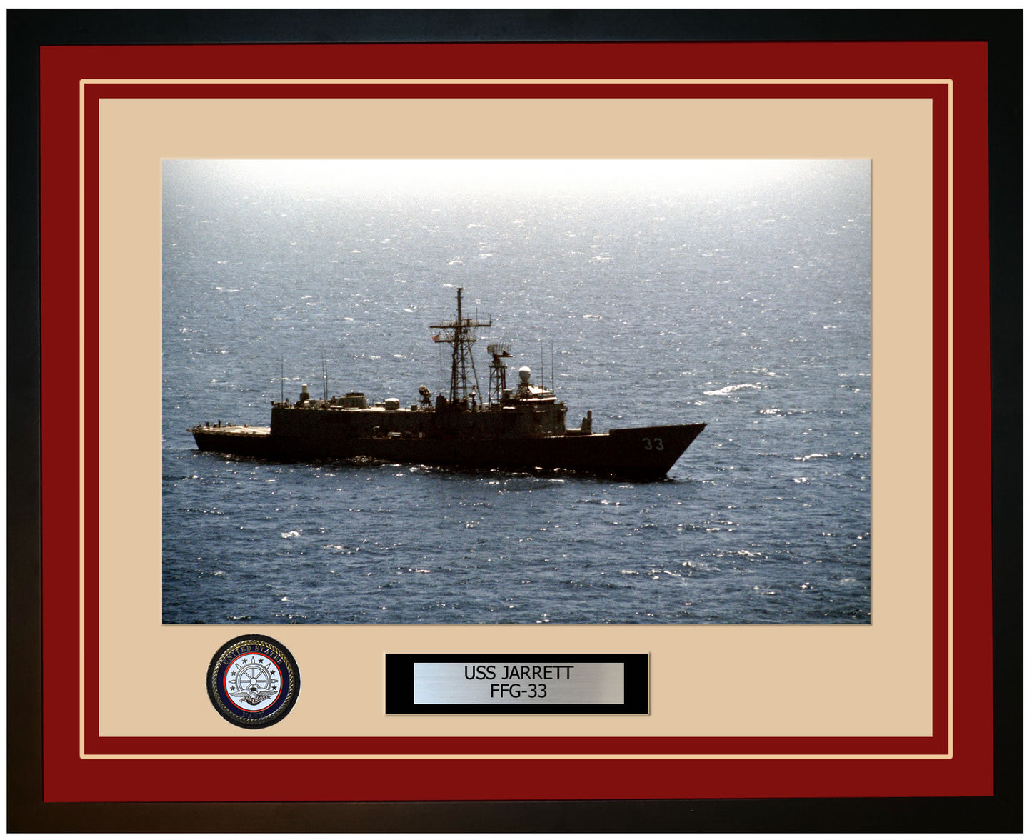 USS JARRETT FFG-33 Framed Navy Ship Photo Burgundy
