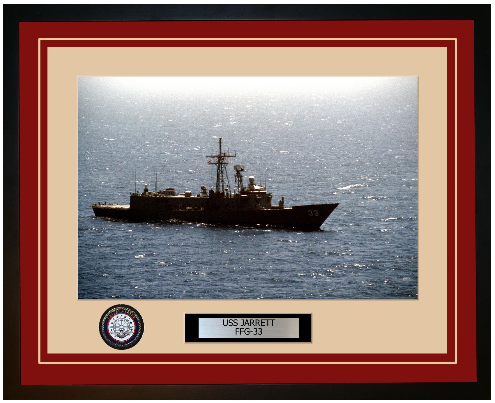 USS JARRETT FFG-33 Framed Navy Ship Photo Burgundy