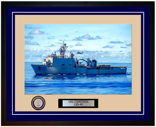 USS Comstock LSD-45 Framed Navy Ship Photo Blue