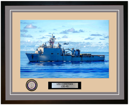 USS Comstock LSD-45 Framed Navy Ship Photo Grey