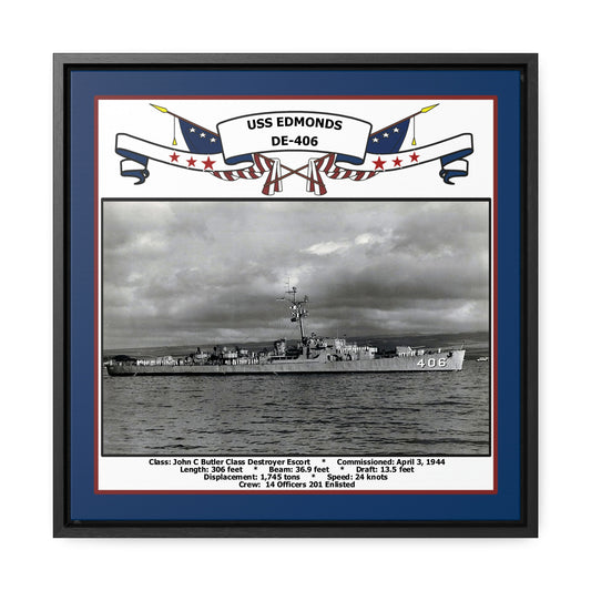USS Edmonds DE-406 Navy Floating Frame Photo Front View