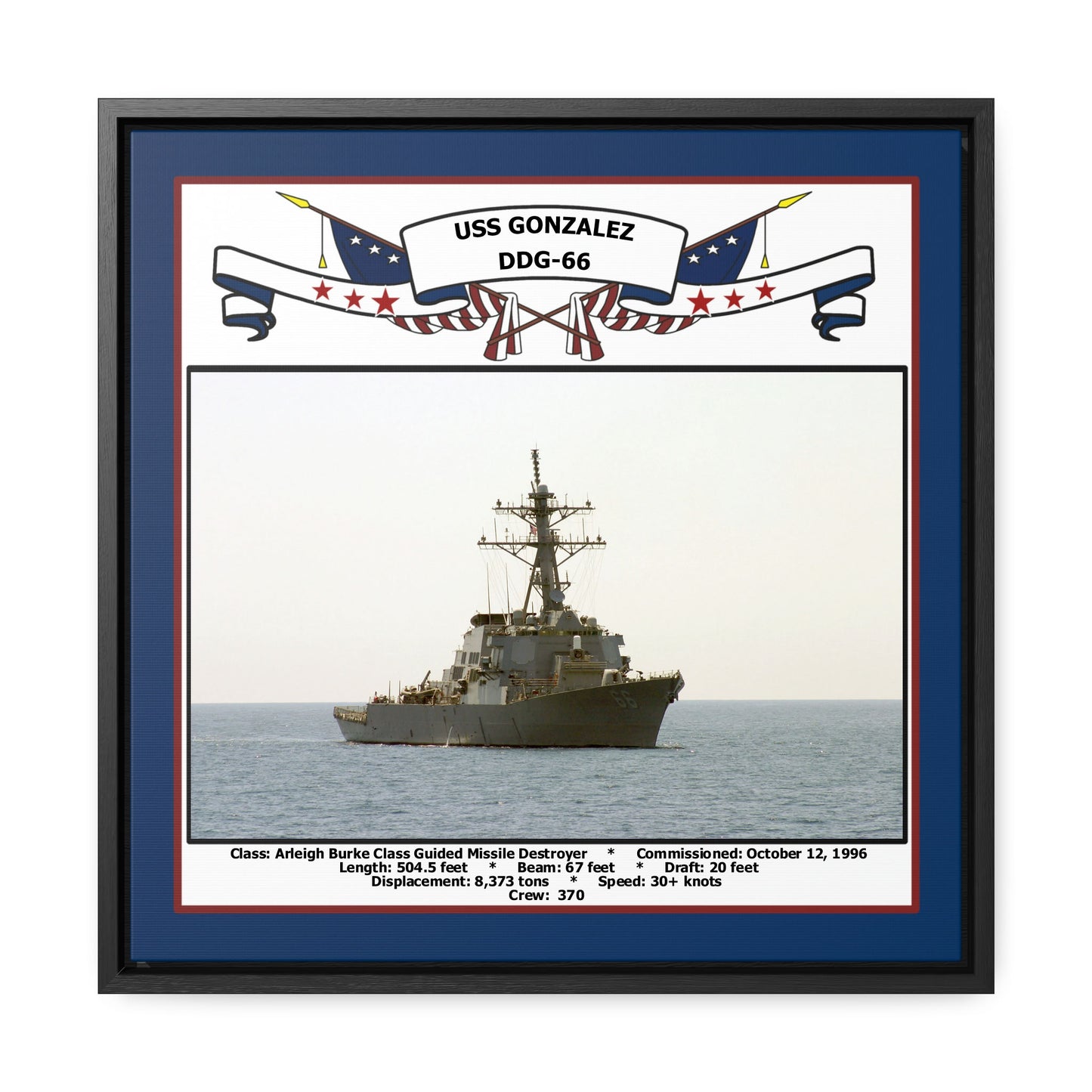 USS Gonzalez DDG-66 Navy Floating Frame Photo Front View